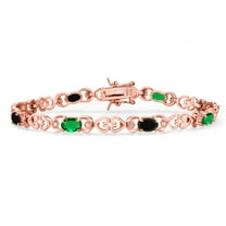 Gem Stone King 18K Rose Gold Plated Silver Green Nano Emerald and Black Onyx and Lab Grown Diamond Bracelet for Women | 3.21 Cttw | Gemstone May Birthstone | Oval 6X4MM | Length 7.25 inches
