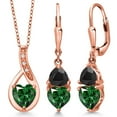 thumbnail image 1 of Gem Stone King 18K Rose Gold Plated Silver Green Nano Emerald and Black Onyx Pendant Earrings Set for Women (3.12 Cttw, Gemstone May Birthstone, with 18 inch Chain), 1 of 4