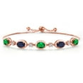 thumbnail image 1 of Gem Stone King 18K Rose Gold Plated Silver Green Nano Emerald and Blue Sapphire Bracelet for Women | 3.80 Cttw | Gemstone May Birthstone | Oval 7X5MM | Fully Adjustable 9 inch, 1 of 6