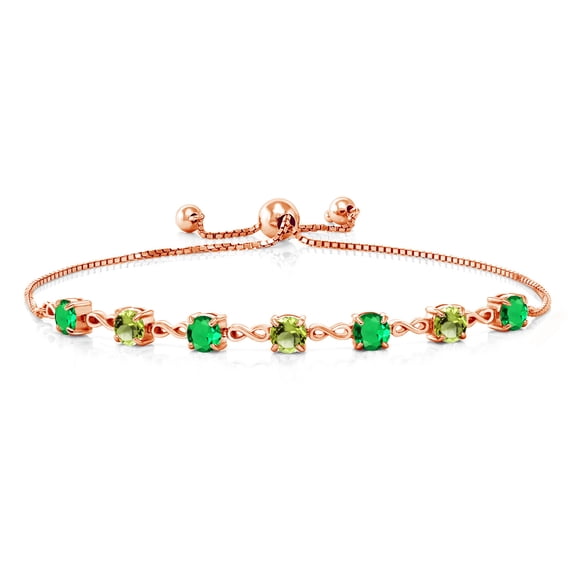 Gem Stone King 18K Rose Gold Plated Silver Green Nano Emerald and Green Peridot Infinity Tennis Bracelet for Women (2.95 Cttw, Gemstone May Birthstone, Round 4.5MM, Fully Adjustable up to 9 inch)