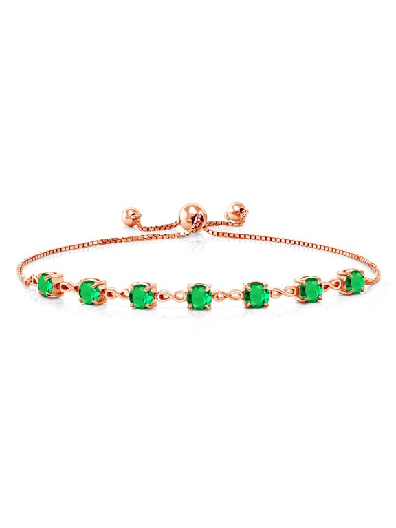 18K Rose Gold Plated Silver Green Nano Emerald Infinity Tennis Bracelet for Women (2.80 Cttw, Gemstone May Birthstone, Round 4.5MM, Fully Adjustable up to 9 inch)