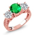 thumbnail image 1 of Gem Stone King 18K Rose Gold Plated Silver Green Nano Emerald and Lab Grown Diamond Engagement Ring for Women | 2.22 Cttw | Round 7MM | Gemstone May Birthstone | Size 9, 1 of 4