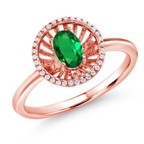 Gem Stone King 18K Rose Gold Plated Silver Green Nano Emerald Ring for Women (0.88 Cttw, Oval 6X4MM, Gemstone May Birthstone, Size 6)