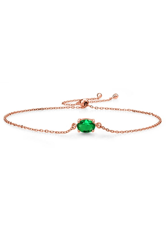 18K Rose Gold Plated Silver Green Nano Emerald Solitaire Bracelet for Women (0.60 Cttw, Oval Cut 7x5mm)