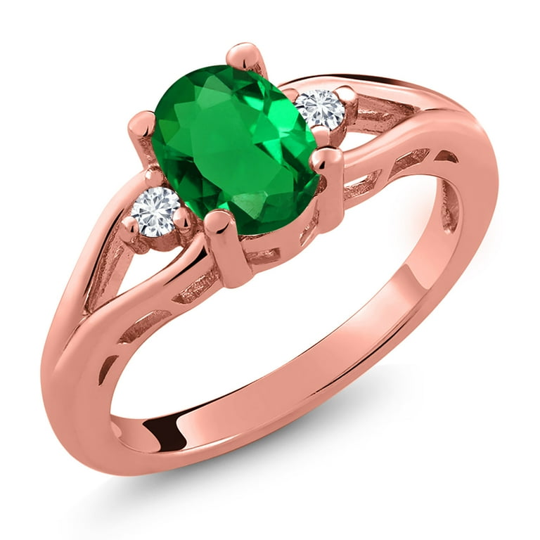 Gem Stone King 18K Rose Gold Plated Silver Green Nano Emerald and