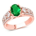 thumbnail image 1 of Gem Stone King 18K Rose Gold Plated Silver Green Nano Emerald and White Zirconia Engagement Ring for Women | 1.31 Cttw | Oval 8X6MM | Gemstone May Birthstone | Size 9, 1 of 4