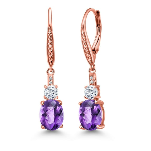 Gem Stone King 18K Rose Gold Plated Silver Green Nano Emerald and White Lab Grown Diamond Dangle Earrings for Women (3.63 Cttw, Oval 9X7MM)