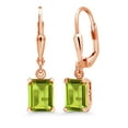 thumbnail image 1 of Gem Stone King 18K Rose Gold Plated Silver Green Peridot Dangle Earrings for Women (3.20 Cttw, Gemstone August Birthstone, Emerald Cut 8X6MM), 1 of 5