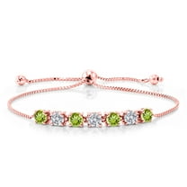 Gem Stone King 18K Rose Gold Plated Silver Green Peridot and Lab Grown Diamond Bracelet for Women | 3.00 Cttw | Gemstone August Birthstone | Round 4.5MM