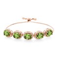 thumbnail image 1 of Gem Stone King 18K Rose Gold Plated Silver Green Peridot Tennis Bracelet for Women (11.55 Cttw, Oval 9X7MM, Gemstone August Birthstone, Fully Adjustable up to 9 inch), 1 of 3