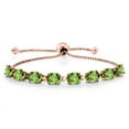 thumbnail image 1 of Gem Stone King 18K Rose Gold Plated Silver Green Peridot Tennis Bracelet for Women (7.20 Cttw, Gemstone August Birthstone, Oval 7X5MM, Fully Adjustable up to 9 inch), 1 of 6