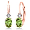 thumbnail image 1 of Gem Stone King 18K Rose Gold Plated Silver Green Peridot and White Created Sapphire Leverback Earrings for Women (1.08 Cttw, Gemstone August Birthstone, Oval 6X4MM, Round 2MM, 3/4 inch), 1 of 5