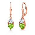 thumbnail image 1 of Gem Stone King 18K Rose Gold Plated Silver Green Peridot and  White Moissanite Dangle Leverback Earrings for Women (2.47 Cttw, Gemstone August Birthstone, Heart Shape 6MM, Trillion 5MM), 1 of 4