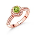 thumbnail image 1 of Gem Stone King 18K Rose Gold Plated Silver Green Peridot and White Moissanite Engagement Ring for Women (1.11 Cttw, Round 5MM, Available in Size 5, 6, 7, 8, 9), 1 of 6