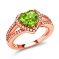 thumbnail image 1 of Gem Stone King 18K Rose Gold Plated Silver Green Peridot and White Moissanite Ring for Women (2.31 Cttw, Gemstone August Birthstone, Heart Shape 8MM, Available in Size 5,6,7,8,9), 1 of 4