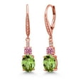 thumbnail image 1 of Gem Stone King 18K Rose Gold Plated Silver Green Peridot and Pink and White Lab Grown Diamond Dangle Earrings for Women (4.73 Cttw, Oval 9X7MM), 1 of 3