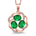 thumbnail image 1 of Gem Stone King 18K Rose Gold Plated Silver Green Simulated Emerald 3-Stone Pendant Necklace for Women (1.55 Cttw, Oval 6X4MM, with 18 inch Chain), 1 of 6