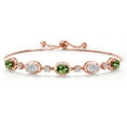 thumbnail image 1 of Gem Stone King 18K Rose Gold Plated Silver Green Tourmaline and White Lab Grown Diamond Bracelet for Women | 3.50 Cttw | Gemstone October Birthstone | Oval 7X5MM | Fully Adjustable 9 inch, 1 of 6