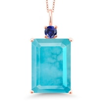 Gem Stone King 18K Rose Gold Plated Silver Green Turquoise and Blue Created Sapphire Pendant Necklace for Women (11.25 Cttw, Emerald Cut 18X13MM, With 18 inch Silver Chain)