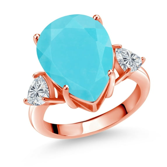 Gem Stone King 18K Rose Gold Plated Silver Green Turquoise and Lab Grown Diamond Engagement Ring for Women | 6.74 Cttw | Pear Shape 16X12MM | Gemstone Birthstone | Size 8