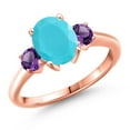 thumbnail image 1 of Gem Stone King 18K Rose Gold Plated Silver Green Turquoise and Purple Amethyst Engagement Ring for Women | 2.00 Cttw | Oval 9X7MM | Gemstone Birthstone | Size 9, 1 of 6