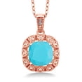 thumbnail image 1 of Gem Stone King 18K Rose Gold Plated Silver Green Turquoise and White Diamond Pendant Necklace for Women (2.01 Cttw, Gemstone Birthstone, Cushion 8MM, with 18 inch Chain), 1 of 3