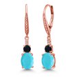 thumbnail image 1 of Gem Stone King 18K Rose Gold Plated Silver Green Turquoise and Black Onyx Dangle Earrings for Women with Lab Grown Diamond (3.47 Cttw, Oval 9X7MM), 1 of 3