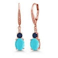 thumbnail image 1 of Gem Stone King 18K Rose Gold Plated Silver Green Turquoise and Blue Sapphire Dangle Earrings for Women with Lab Grown Diamond (3.73 Cttw, Oval 9X7MM), 1 of 3