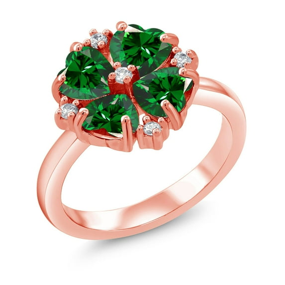 Gem Stone King 18K Rose Gold Plated Silver Green Zirconia Ring for Women (1.84 Cttw, Heart Shape 5MM, Gemstone Birthstone, Size 9)