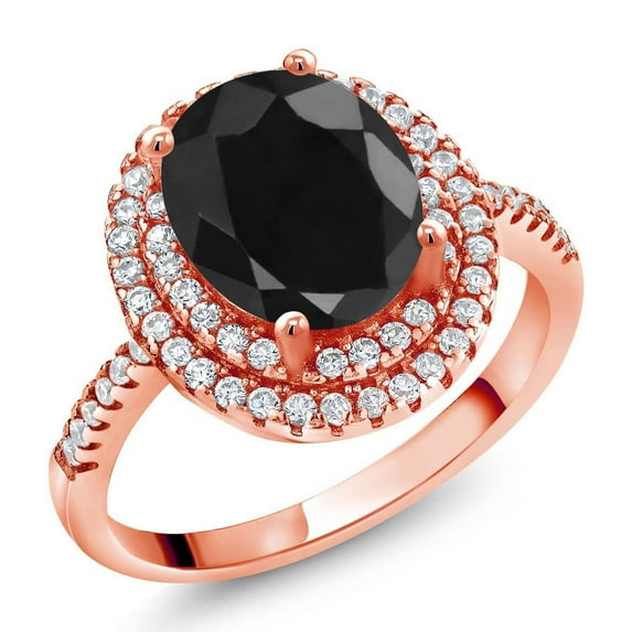 Gem Stone King 18K Rose Gold Plated Silver Halo Engagement Ring Sapphire Moissanite (2.93 Cttw)