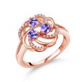 thumbnail image 1 of Gem Stone King 18K Rose Gold Plated Silver Heart Blue Tanzanite 3-Stone Ring for Women (1.01 Cttw, Heart Shape 4MM, Gemstone December Birthstone, Size 7), 1 of 4