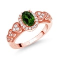 thumbnail image 1 of Gem Stone King 18K Rose Gold Plated Silver Green Chrome Diopside and White Moissanite Engagement Ring for Women | 0.88 Cttw | Oval 7X5MM | Gemstone Birthstone | Size 8, 1 of 3