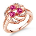 thumbnail image 1 of Gem Stone King 18K Rose Gold Plated Silver Heart Pink Created Sapphire 3-Stone Ring for Women (1.82 Cttw, Heart Shape 4MM, Gemstone September Birthstone, Size 9), 1 of 4