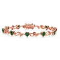 thumbnail image 1 of Gem Stone King 18K Rose Gold Plated Silver Heart Shape Green Nano Emerald and White Lab Grown Diamond Greek Vine Flower Tennis Bracelet for Women (5.04 Cttw, 7.5 inch), 1 of 4