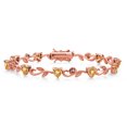 thumbnail image 1 of Gem Stone King 18K Rose Gold Plated Silver Heart Shape Yellow Citrine and White Lab Grown Diamond Greek Vine Flower Tennis Bracelet for Women (4.64 Cttw, 7.5 inch), 1 of 4