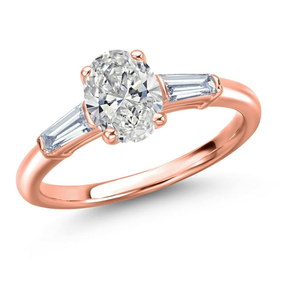 Gem Stone King 18K Rose Gold Plated Silver IGI Certified Lab Grown Diamond Engagement Ring for Women | 1.30 Cttw | Center 1 Ct Oval Cut | E-F Color | VS1-VS2 Clarity | Size 6