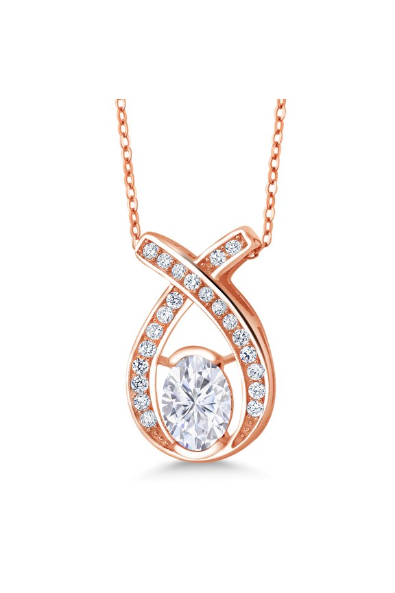 18K Rose Gold Plated Silver Infinity Pendant for Women Oval 1.83cttw Moissanite