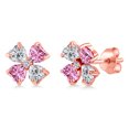 thumbnail image 1 of Gem Stone King 18K Rose Gold Plated Silver Lab Grown Diamond and Pink Moissanite Stud Earrings for Women | 1.95 Cttw | Gemstone April Birthstone | Heart Shape 4MM, 1 of 3