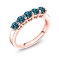 thumbnail image 1 of Gem Stone King 18K Rose Gold Plated Silver London Blue Topaz 5-Stone Wedding Anniversary Band Ring for Women (1.10 Cttw, Gemstone November Birthstone, Size 7), 1 of 4