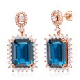 thumbnail image 1 of Gem Stone King 18K Rose Gold Plated Silver London Blue Topaz Dangle Earrings for Women (19.60 Cttw, Gemstone November Birthstone, Emerald Cut 14X10MM), 1 of 4