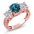 thumbnail image 1 of Gem Stone King 18K Rose Gold Plated Silver London Blue Topaz and Lab Grown Diamond Engagement Ring for Women | 2.70 Cttw | Round 7MM | Gemstone November Birthstone | Size 5, 1 of 4