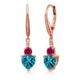 thumbnail image 1 of Gem Stone King 18K Rose Gold Plated Silver London Blue Topaz Red Created Ruby and White Lab Grown Diamond Drop Dangle Earrings for Women (3.73 Cttw, Heart Shape 7MM, Round 4MM), 1 of 4