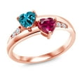 thumbnail image 1 of Gem Stone King 18K Rose Gold Plated Silver London Blue Topaz Red Created Ruby and White Lab Grown Diamond Ring for Women (1.23 Cttw, Gemstone Birthstone, Size 5), 1 of 5