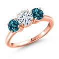 thumbnail image 1 of Gem Stone King 18K Rose Gold Plated Silver White Moissanite and London Blue Topaz Engagement Ring for Women | 2.20 Cttw | Round 6MM | Gemstone Birthstone | Size 6, 1 of 7