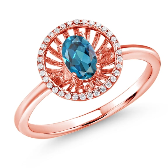 Gem Stone King 18K Rose Gold Plated Silver London Blue Topaz Ring for Women (1.08 Cttw, Oval 6X4MM, Gemstone November Birthstone, Size 8)