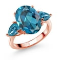 thumbnail image 1 of Gem Stone King 18K Rose Gold Plated Silver London Blue Topaz Ring for Women (8.04 Cttw, 14X10MM Oval and 7X5MM Pear Shape, Gemstone November Birthstone, Size 8), 1 of 3