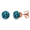 thumbnail image 1 of Gem Stone King 18K Rose Gold Plated Silver London Blue Topaz Stud Earrings for Women Men (2.20 Cttw, Gemstone November Birthstone, Round 6MM), 1 of 6
