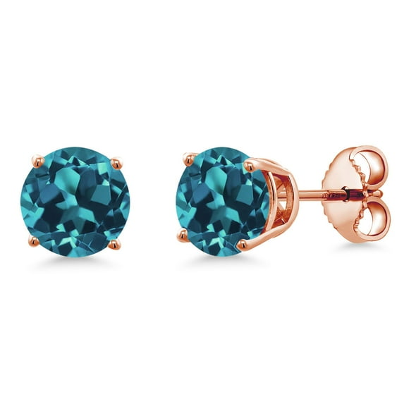 Gem Stone King 18K Rose Gold Plated Silver London Blue Topaz Stud Earrings for Women Men (2.20 Cttw, Gemstone November Birthstone, Round 6MM)