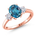 thumbnail image 1 of Gem Stone King 18K Rose Gold Plated Silver London Blue Topaz and White Moissanite Engagement Ring for Women | 2.71 Cttw | Oval 9X7MM | Gemstone November Birthstone | Size 9, 1 of 7