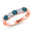 thumbnail image 1 of Gem Stone King 18K Rose Gold Plated Silver London Blue Topaz and White Moissanite Wedding-Bands Ring for Women | 0.98 Cttw | Round 3.5MM | Gemstone November Birthstone | Size 7, 1 of 7